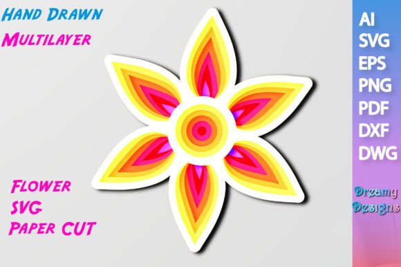 Multilayer Hand Drawn Flower Floral SVG